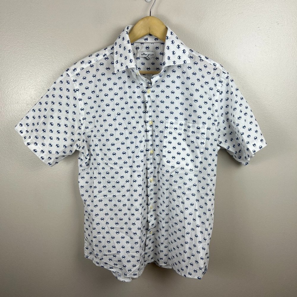 Peter Millar White and Blue Casual Button Down Shirt